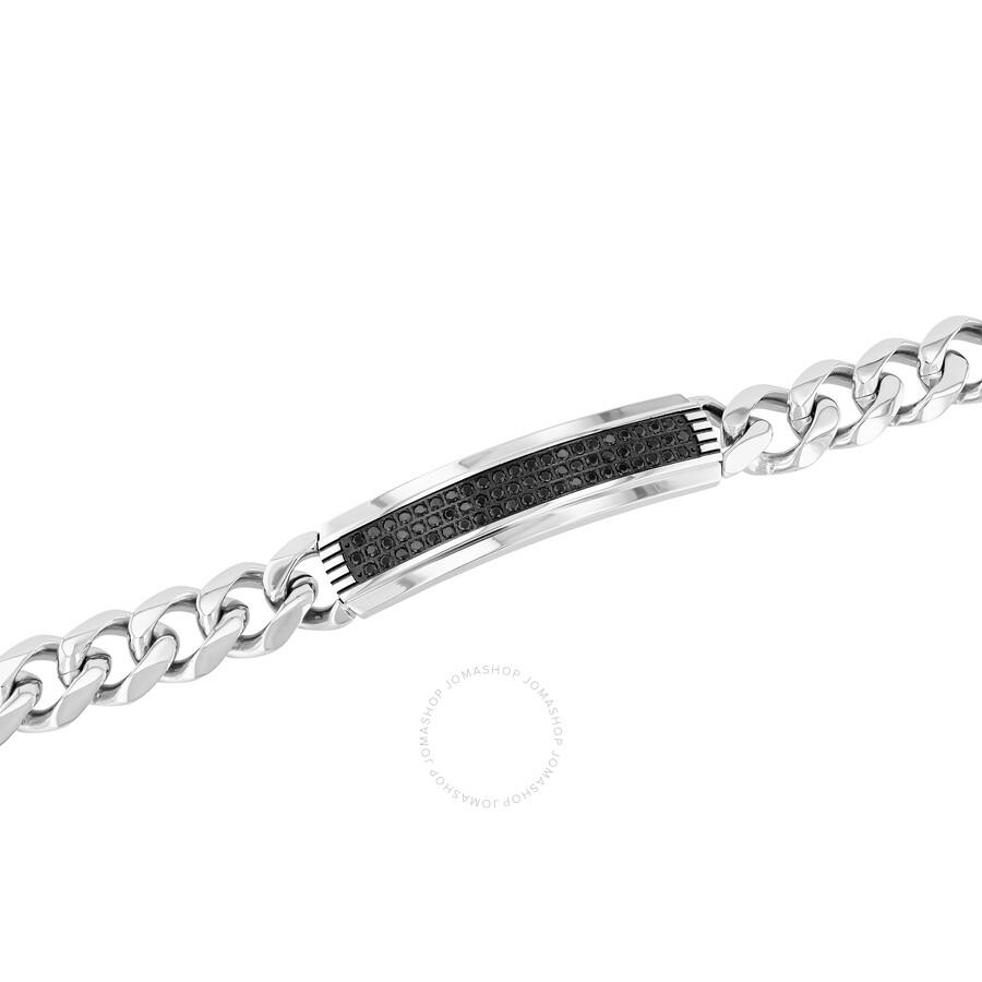 Robert Alton Robert Alton Black Sapphire and Stainless Steel Men's ID Bracelet
