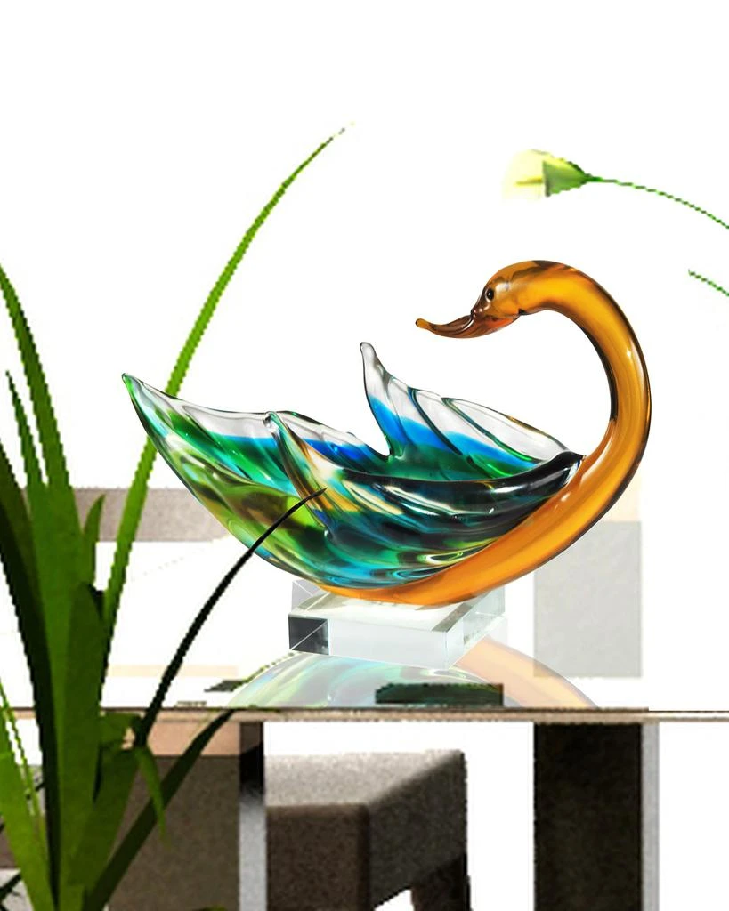 Dale Tiffany Swan Bowl Art Glass Sculpture
