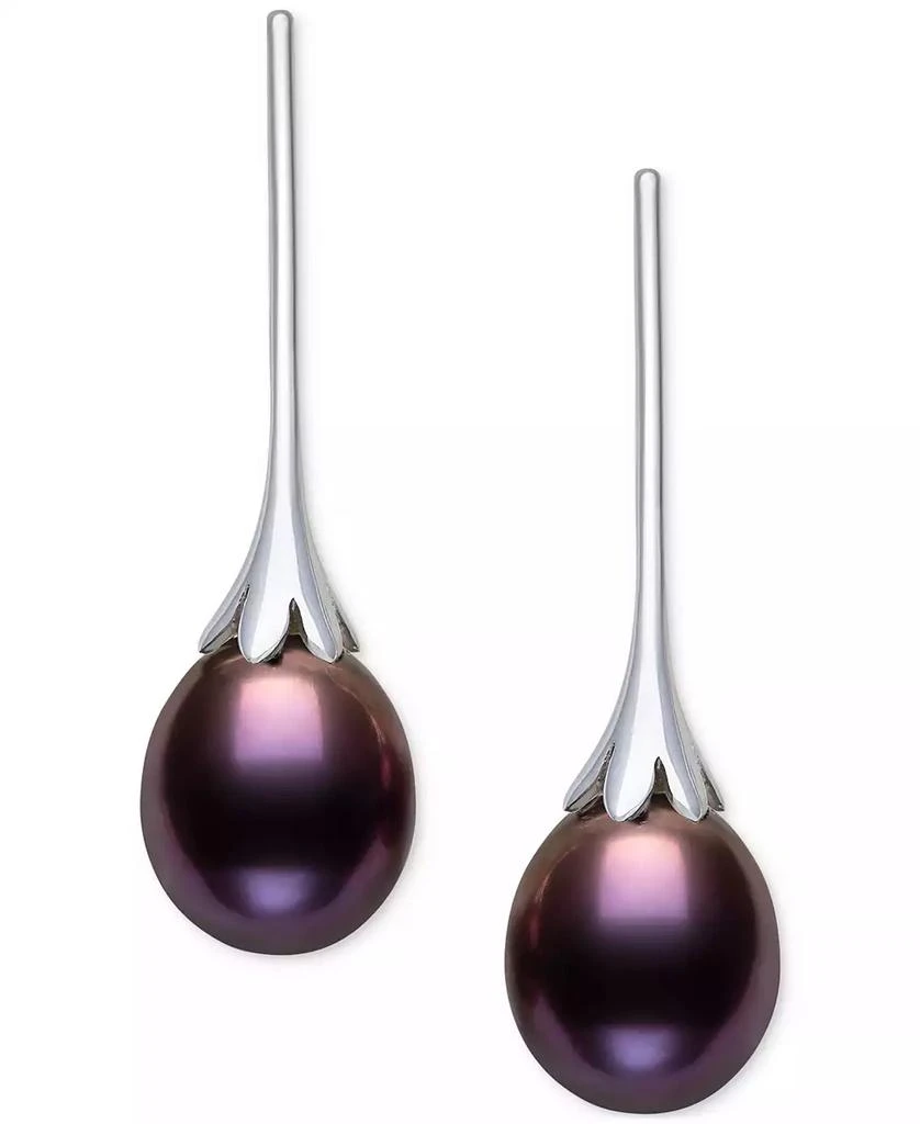 Belle de Mer Dyed Black Cultured Freshwater Pearl (7-8mm) Drop Earrings in Sterling Silver 3