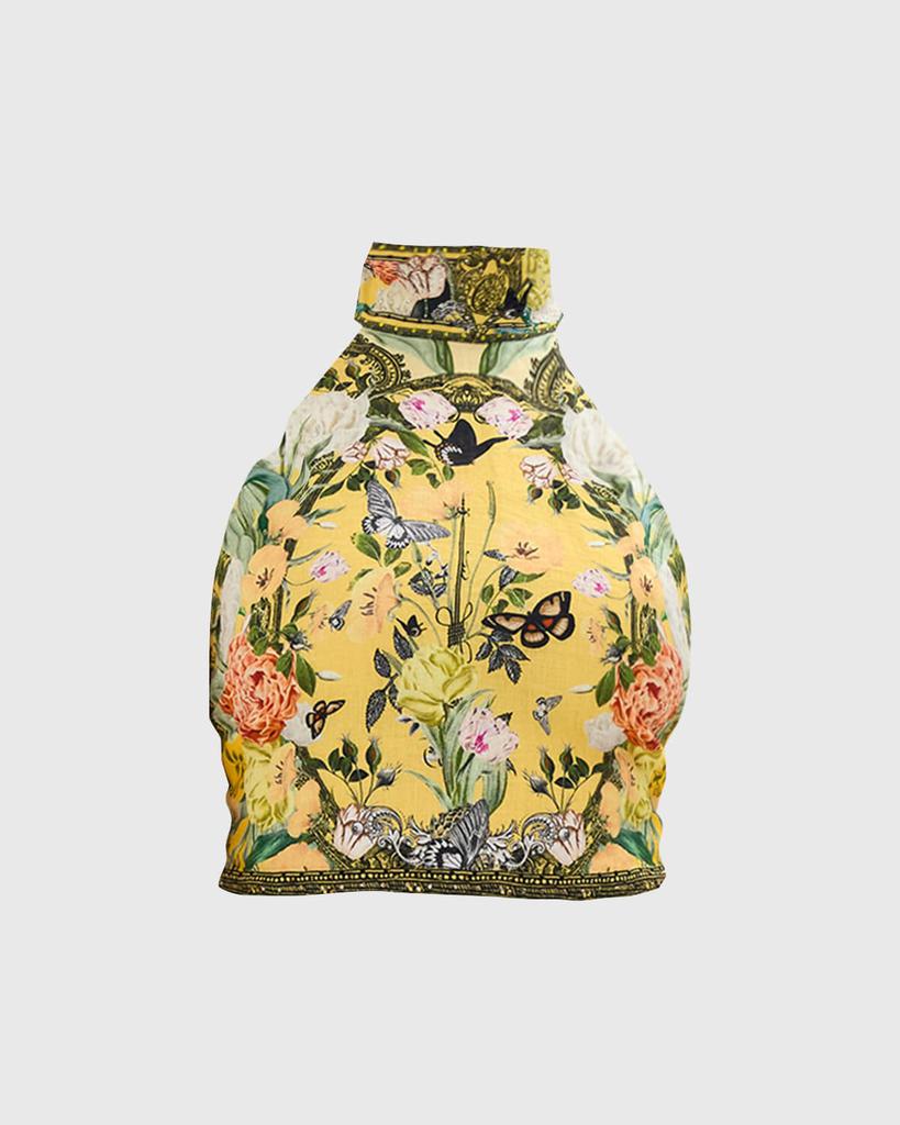 Camilla Floral Linen Halter Tie-Back Top