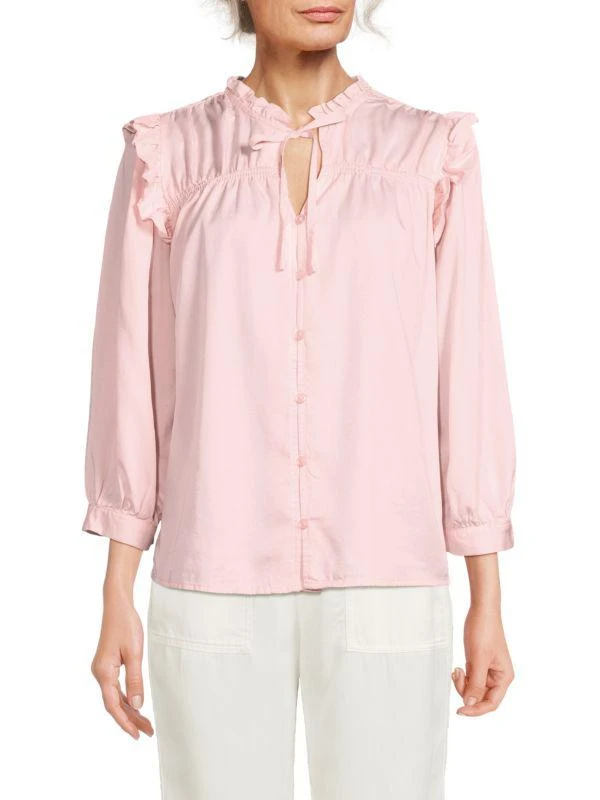 Saks Fifth Avenue Ruffle Sleeve Button Down Shirt 1