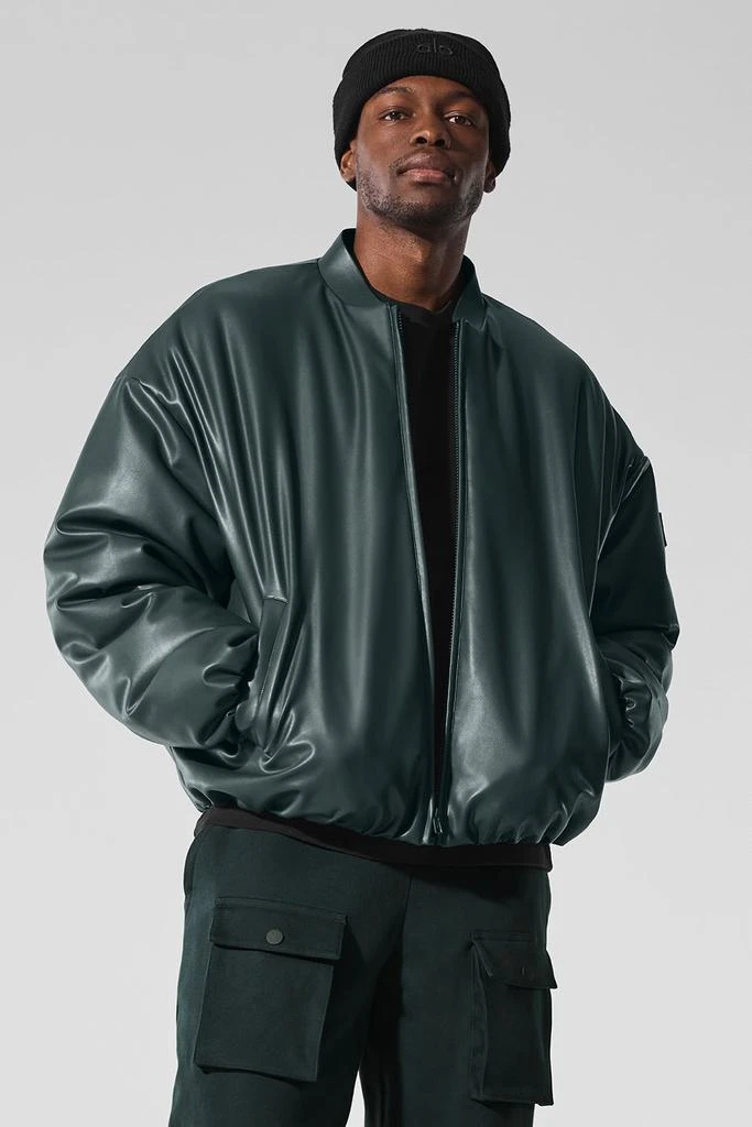 Alo Faux Leather Premier Bomber - Charcoal Green 1