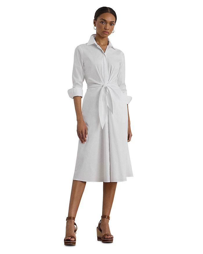 Ralph Lauren Tie Front Cotton Blend Shirt Dress