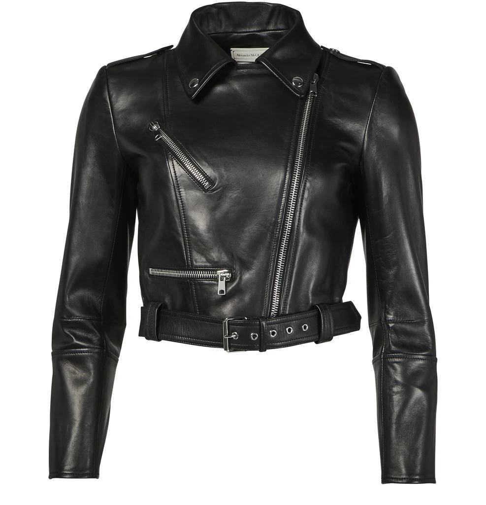 Alexander McQueen Cropped biker leather jacket 2