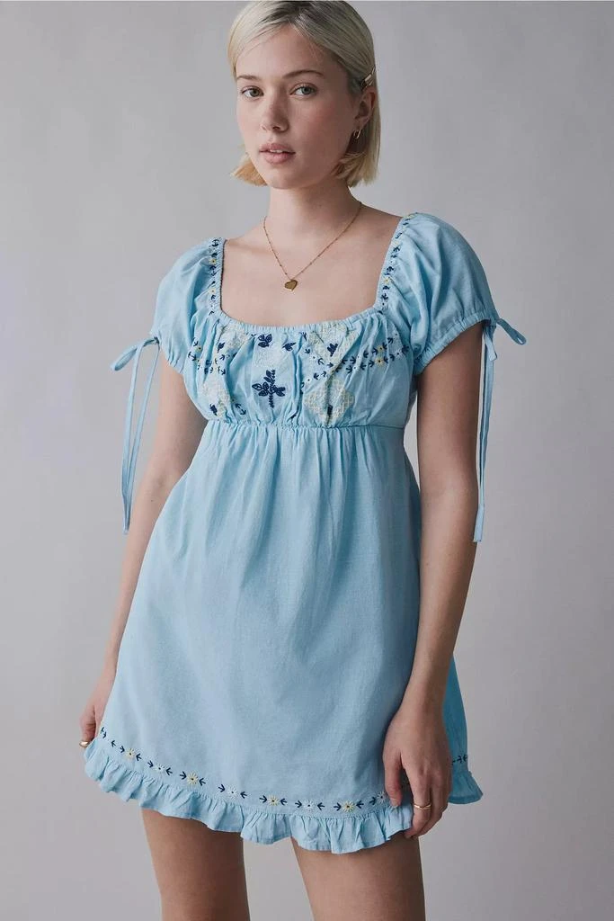 Kimchi Blue Kimchi Blue Marcella Embroidered Tie-Back Babydoll Mini Dress 1