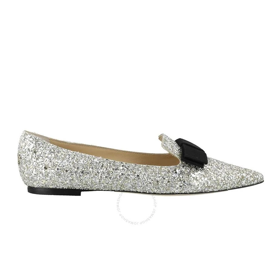 Jimmy Choo Ladies Champagne Gala Coarse Glitter Bow Flats 1