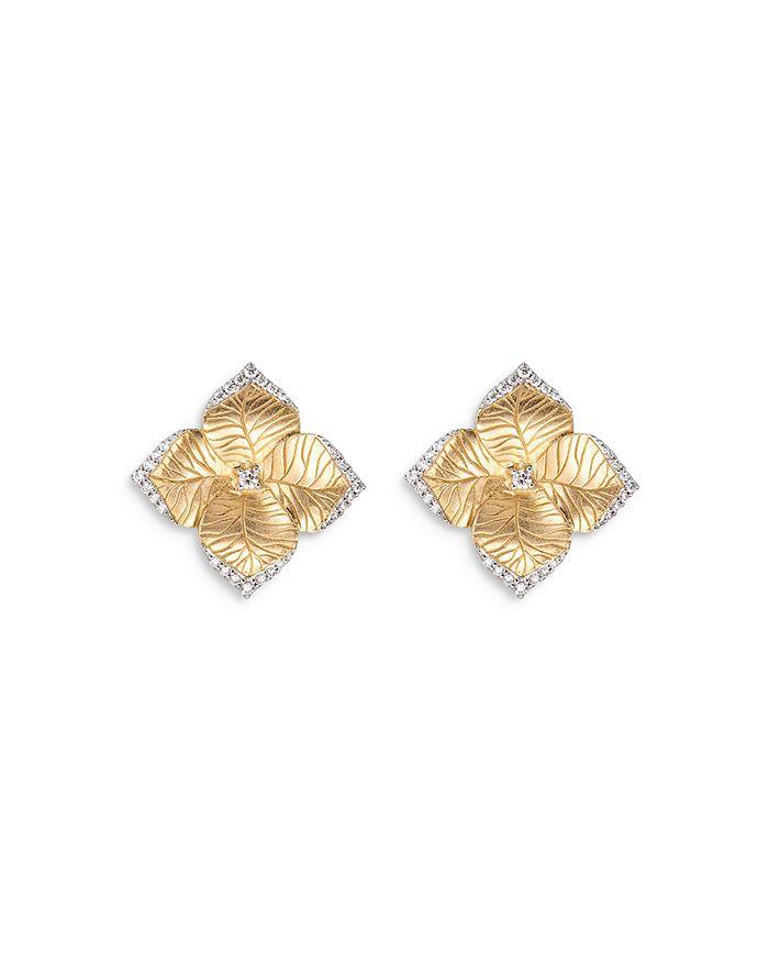 Piranesi 18K Yellow Gold Large Oro Fiore Earrings with Diamonds, 0.42 ct. t.w.