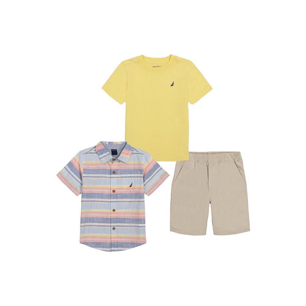 Nautica Baby Boys Short-Sleeve T-Shirt, Striped Gauze Shirt & Twill Shorts, 3 Piece Set