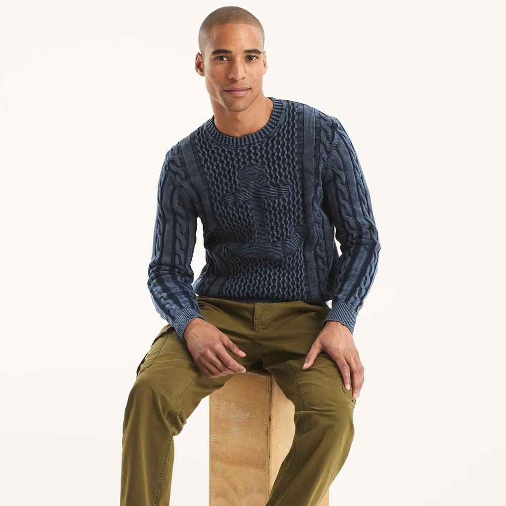 Nautica Mens Cable-Knit Crewneck Sweater