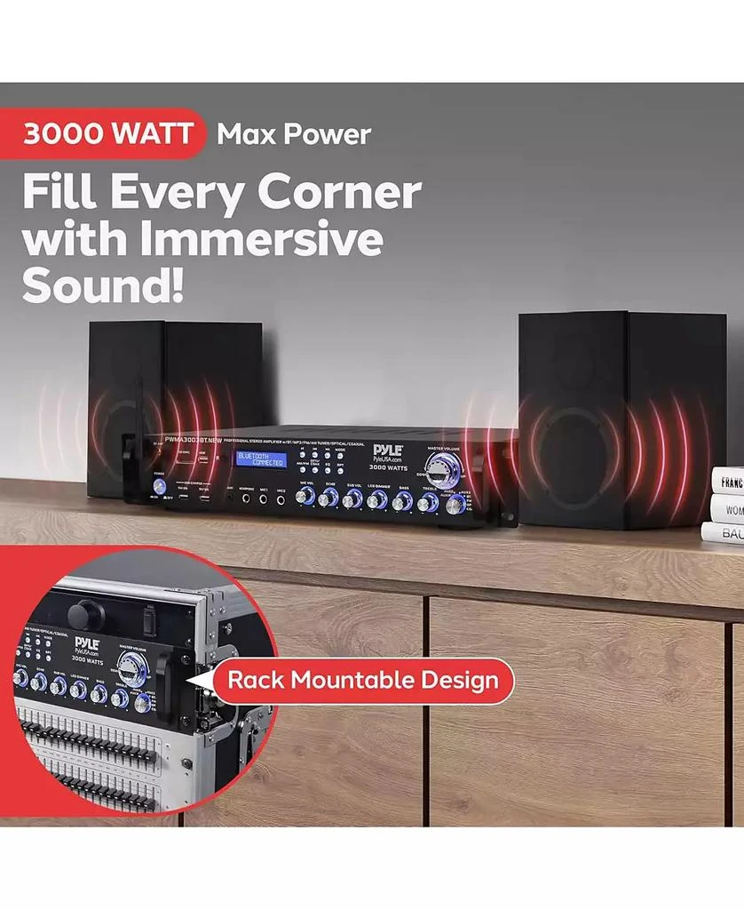 Pyle 3000W Bluetooth Hybrid Amplifier Receiver with VHF Mics 
Multi-Input Support 3