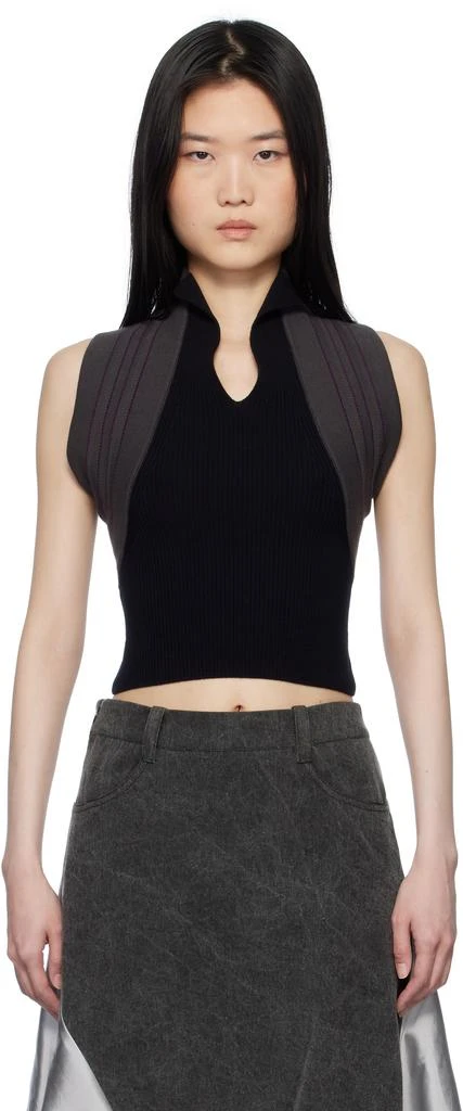 PAULA CANOVAS DEL VAS Grey & Black Knit Halter Polo 1