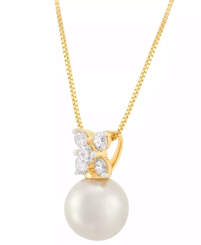 Grown With Love Cultured Freshwater Pearl (8-1/2mm) 
Lab Grown Diamond (1/3 ct. t.w.) Cluster 18" Pendant Necklace in 14k Gold 3