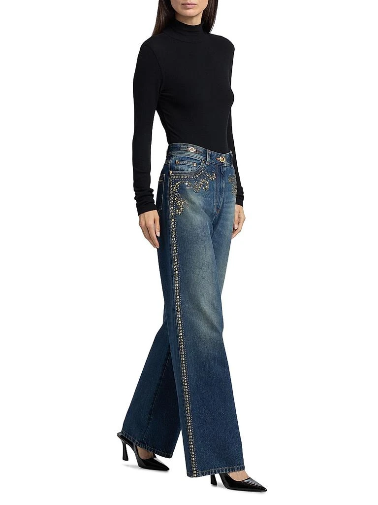 Versace Embellished High-Rise Wide-Leg Jeans 2