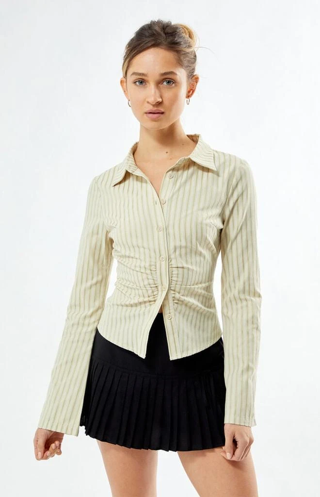 LA Hearts Striped Cinched Long Sleeve Button Down Shirt 2