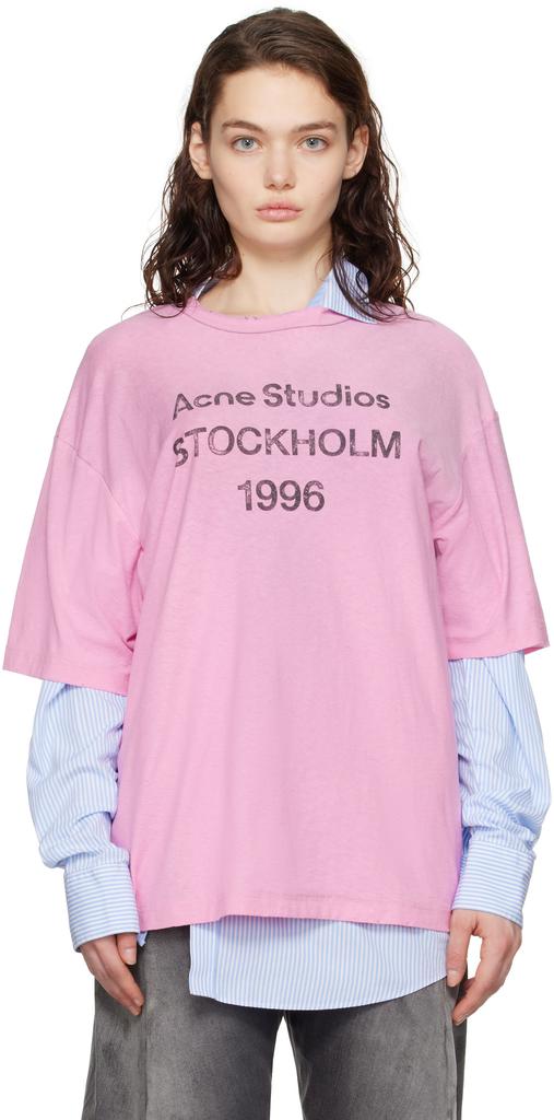 Acne Studios Pink Relaxed Fit Logo T-shirt