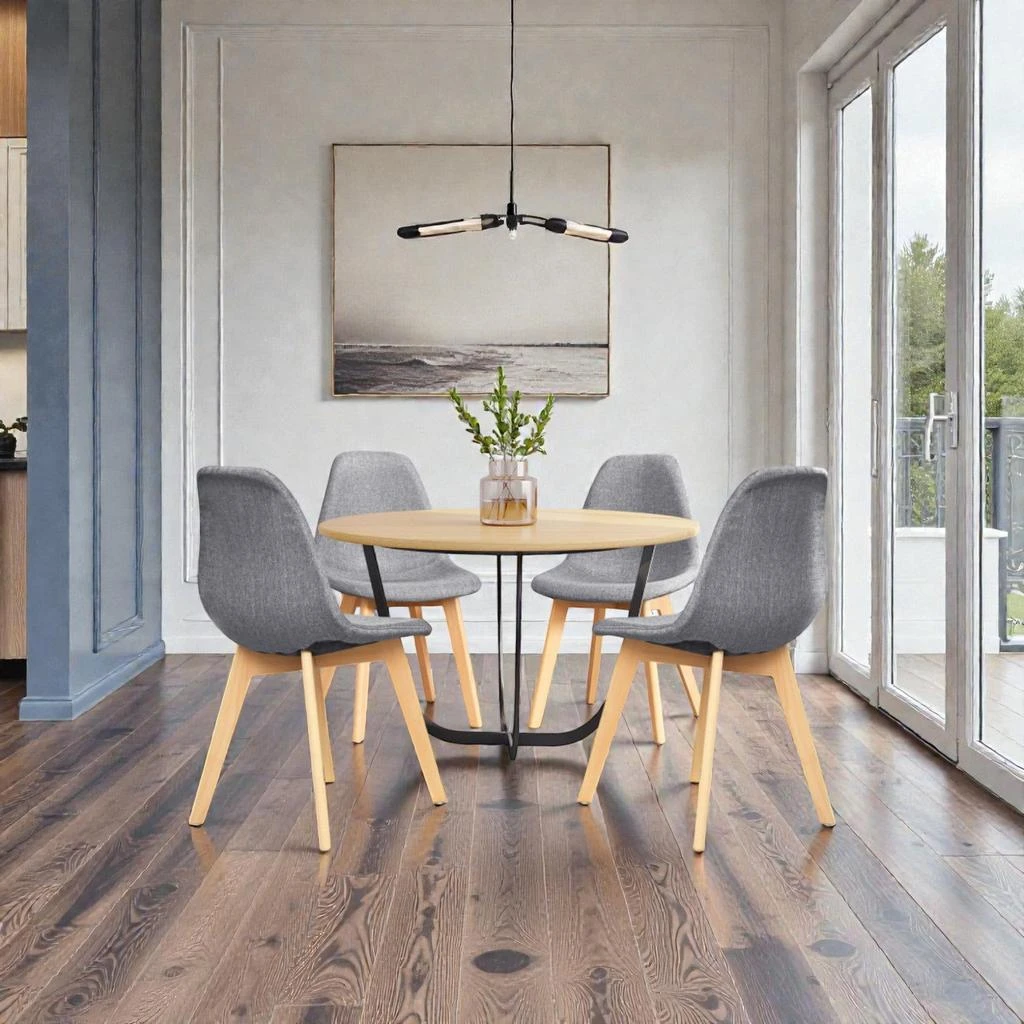 Hivvago Modern 4-Piece Dining Chairs Featuring Fabric Cushions and Wood Base