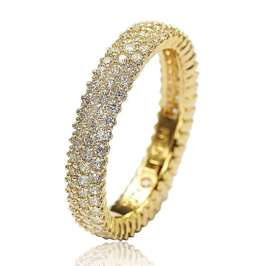Suzy Levian Golden Sterling Silver Micro-Pave White Cubic Zirconia Eternity Band 2