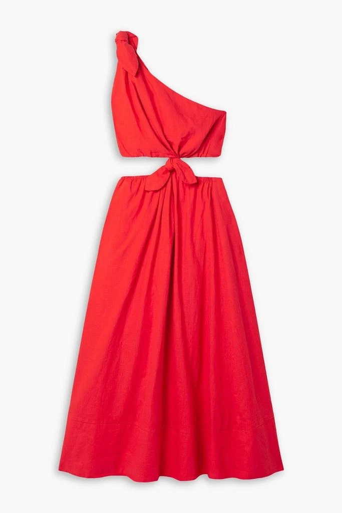 Farm Rio One-shoulder cutout linen-blend midi dress 1