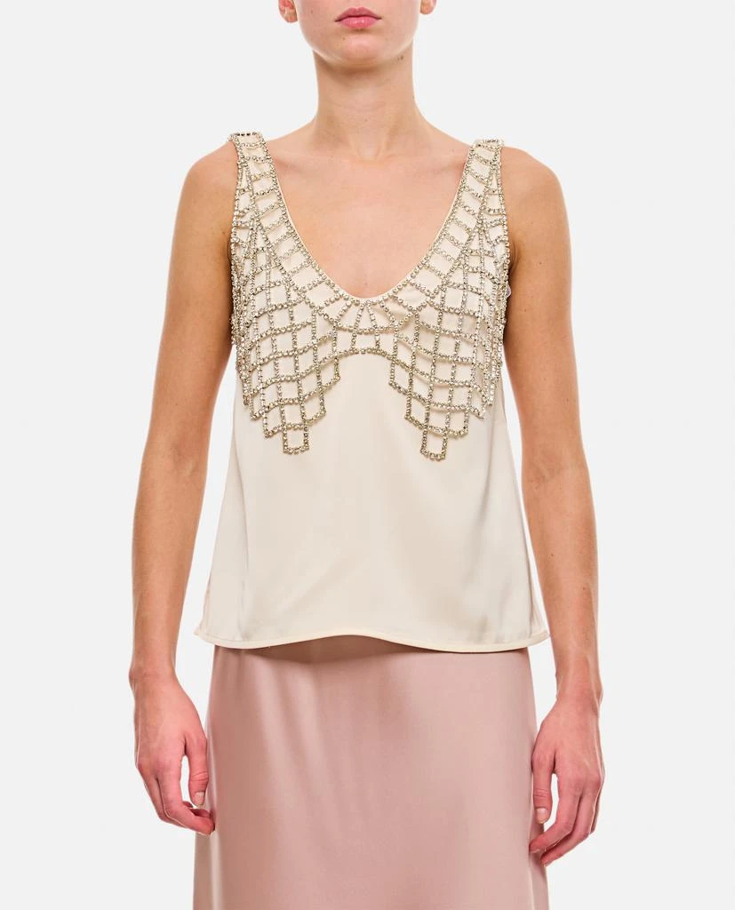 Self Portrait Cream Satin Diamante Bralette Top 4