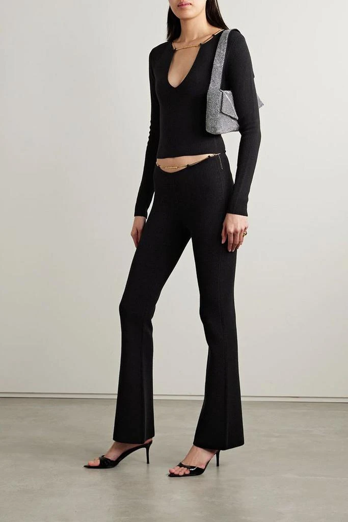 Alexander Wang Chain-embellished ribbed wool-blend flared pants 2