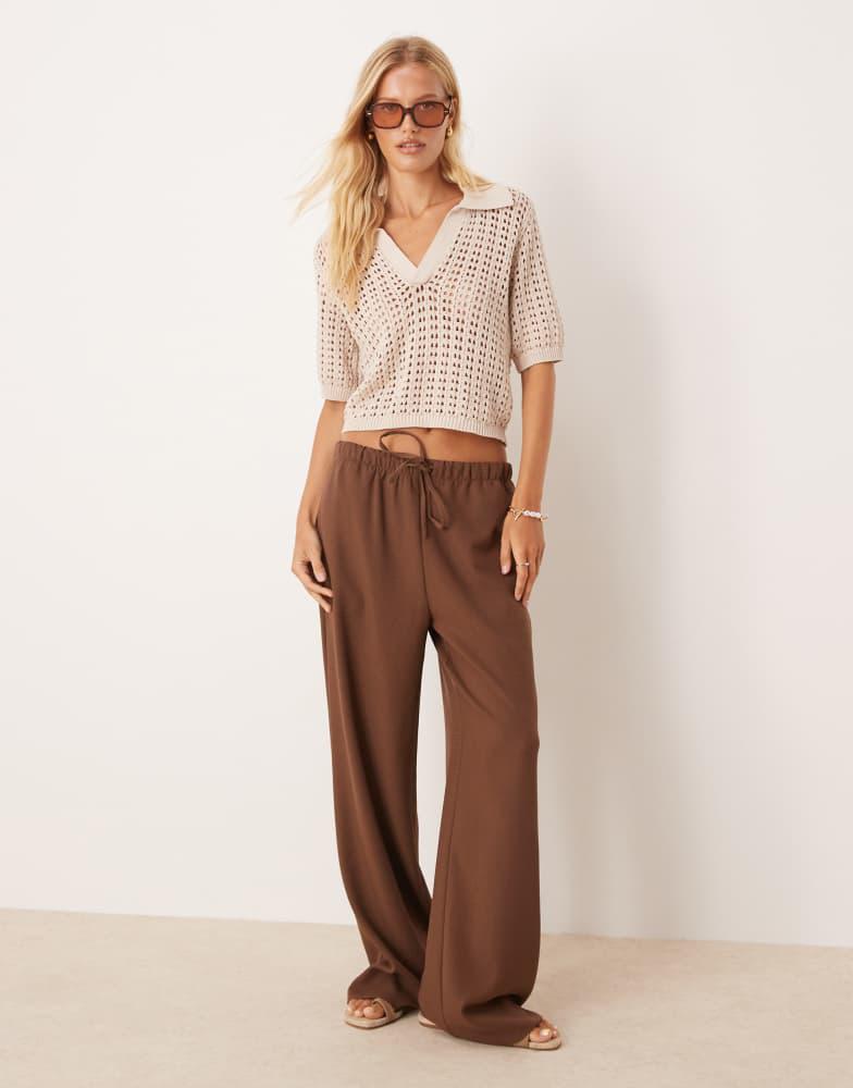 Brave Soul Brave Soul Pointelle knit collared t-shirt in stone