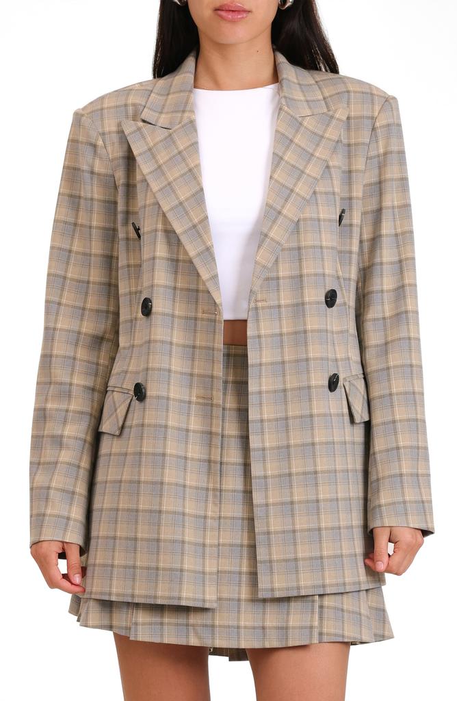 Avec Les Filles Plaid Double Breasted Blazer