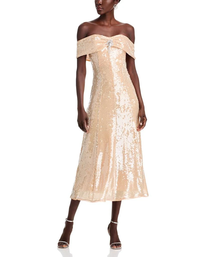 Self Portrait Gold Sequin Off-the-Shoulder Dress - Exclusive 1