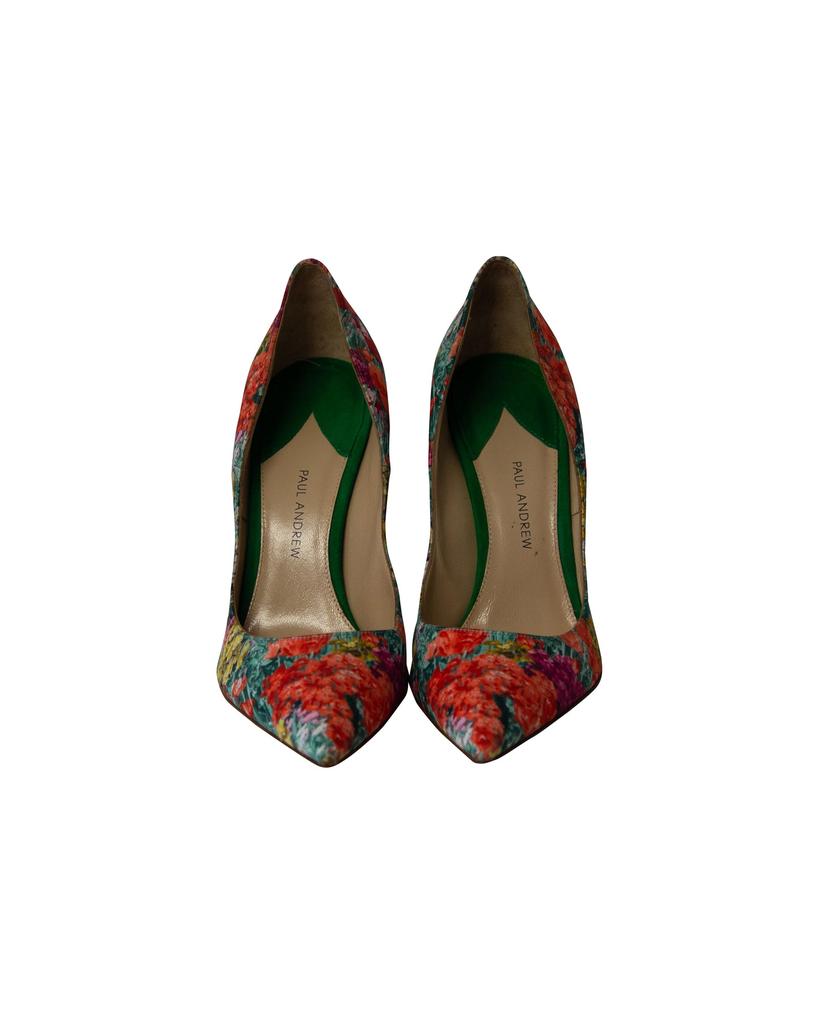 Paul Andrew Shakti Pumps in Floral Print Silk and Suede