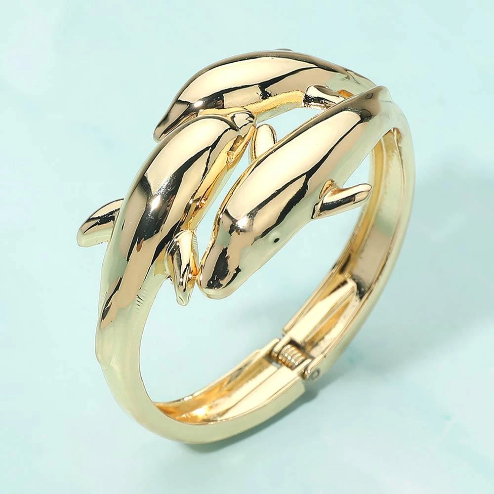 FASHNZFAB Sleek Double Dolphin Hinged Bangle Bracelet