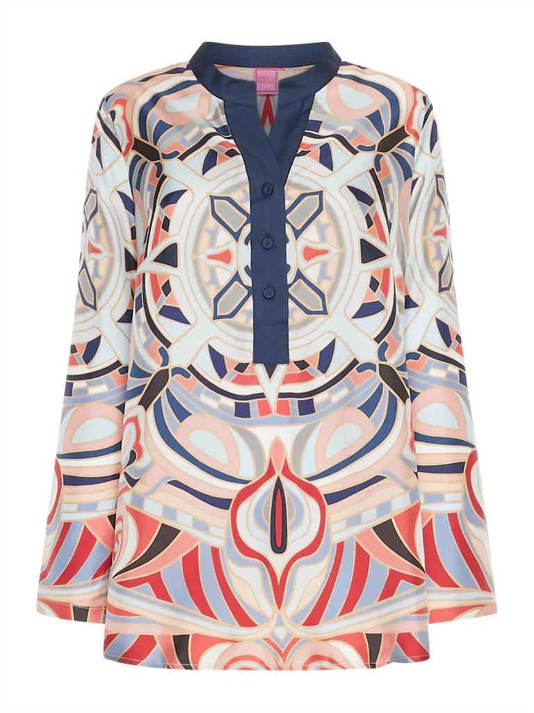 Franco Ferrari Mandala Printed Tunic Top In Multi Color