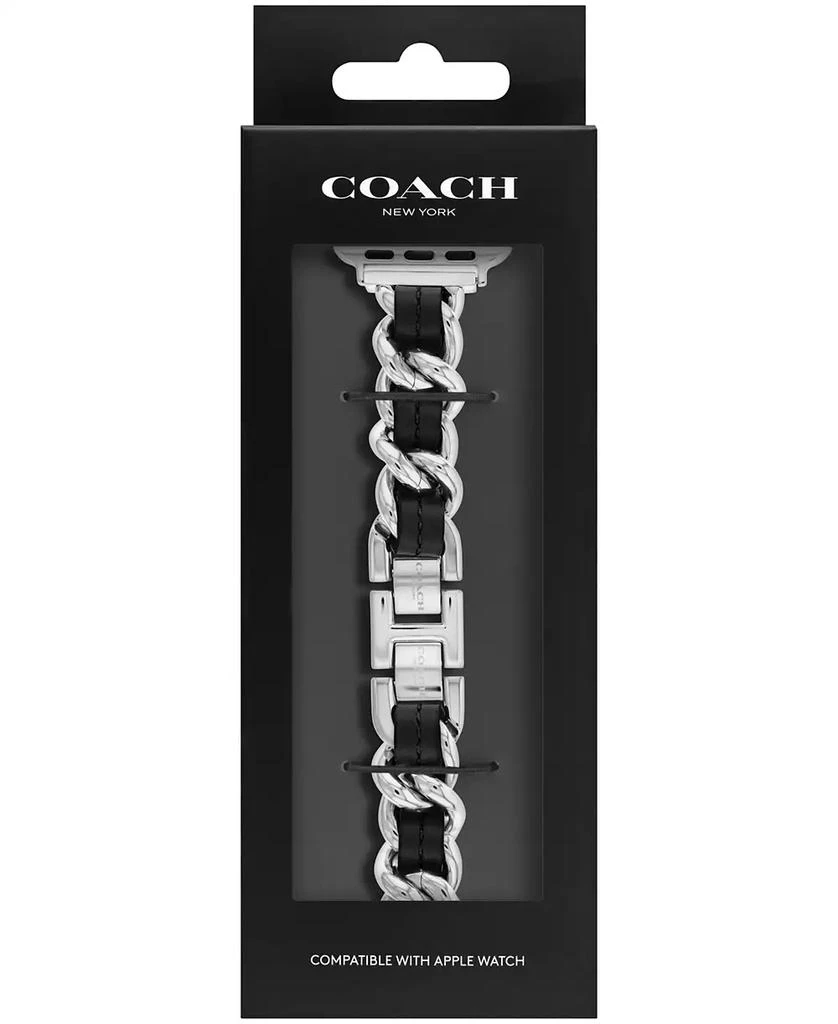 Coach Women's Silver-Tone Stainless Steel and Black Leather Chain Link Bracelet for Apple Watch, 38, 40, 41mm 2