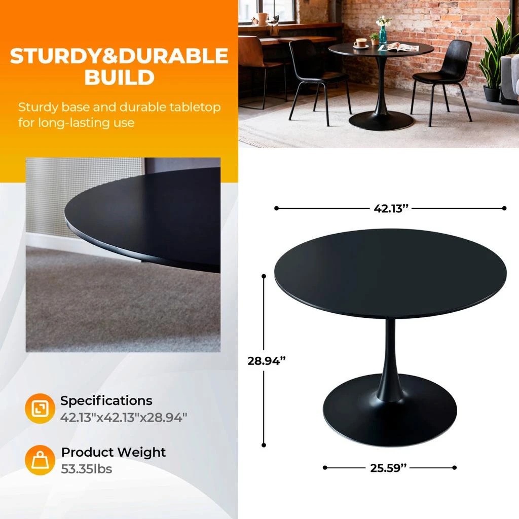 Streamdale Furniture Streamdale Tulip Dining Table - Mid-century Round MDF Top, Seats 4-6 5