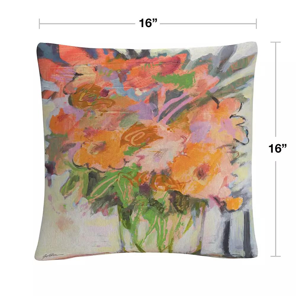 Baldwin Sheila Golden Floral Bouquet Watercolor Motif Decorative Pillow, 16" x 16"