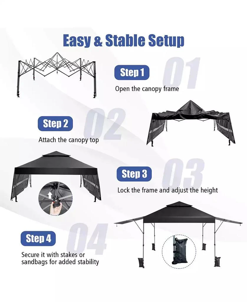 Costway 10'x17.6' Outdoor Instant Pop-up Canopy Tent Dual Half Awnings Adjust Patio 5
