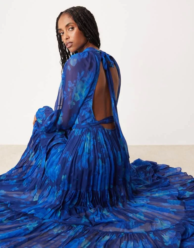 Lace & Beads Lace & Beads chiffon balloon sleeve maxi dress in cobalt 3