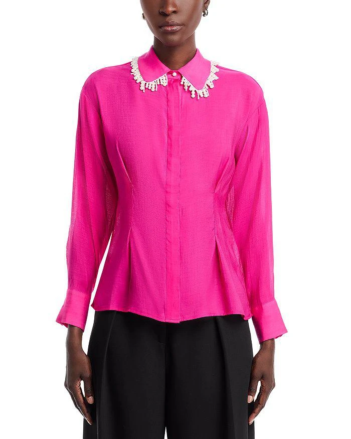 Gracia Faux Peal Trim Collar Top 6