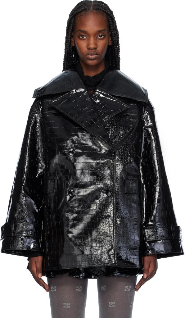 Ganni Black Future Coated Faux-Leather Blazer 1