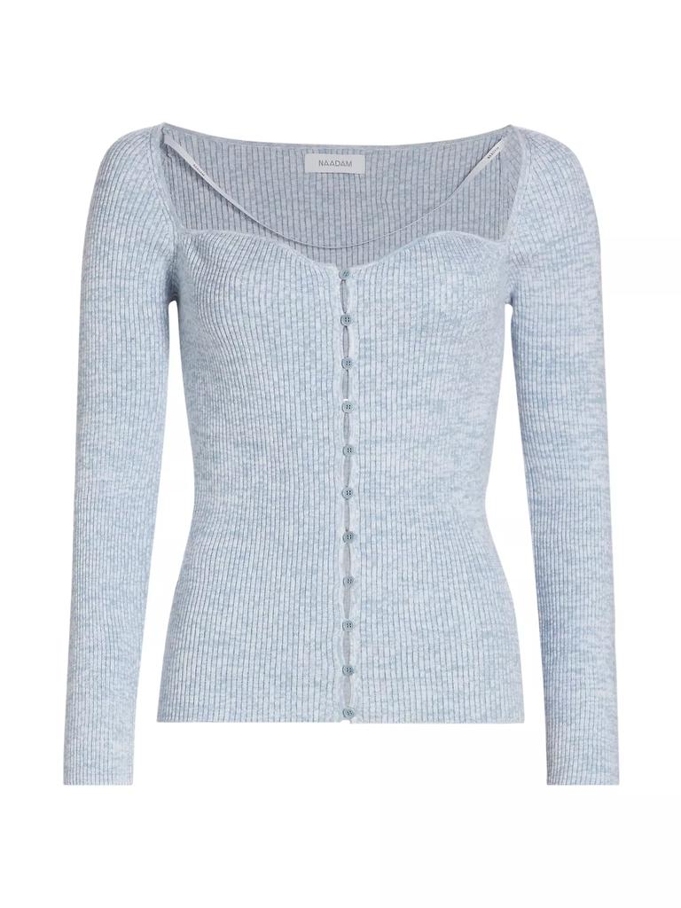 Naadam Cotton & Cashmere Ribbed Sweetheart Cardigan