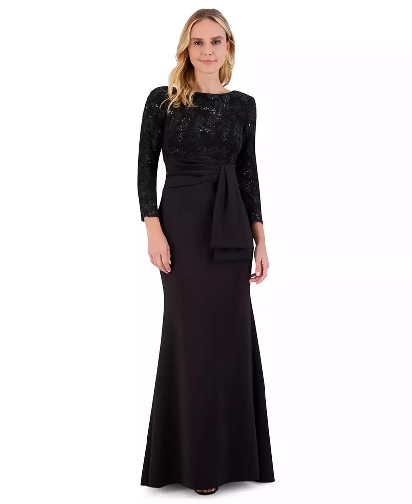 Eliza J Women's Floral-Sequin 3/4-Sleeve Boat-Neck Gown