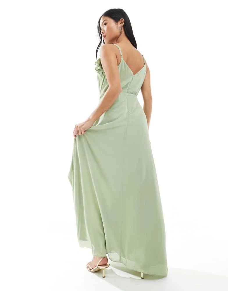 TFNC Petite Bridesmaid wrap front chiffon maxi dress with frill detail and  split in sage  On Sale Now with Up to 75% Off | Discover Exclusive Deals &  Savings at BeyondStyle