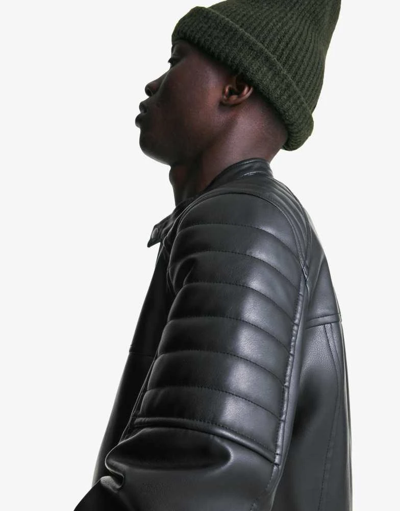 Bershka Bershka faux leather jacket in black 2