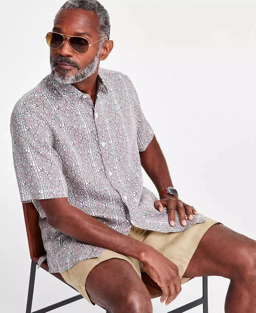 Club Room Men's Linen Paisley-Stripe Short-Sleeve Shirt, Exclusively at Macy's 2