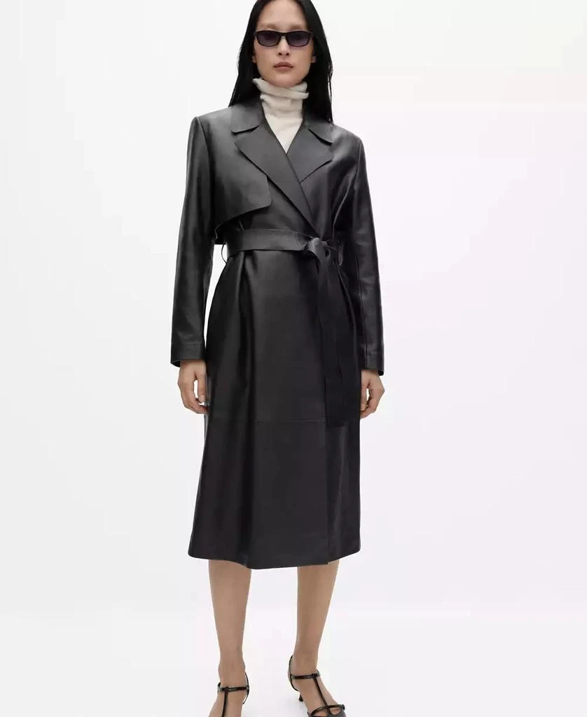 Mango Women's Bow Detail Leather Trench Coat 1