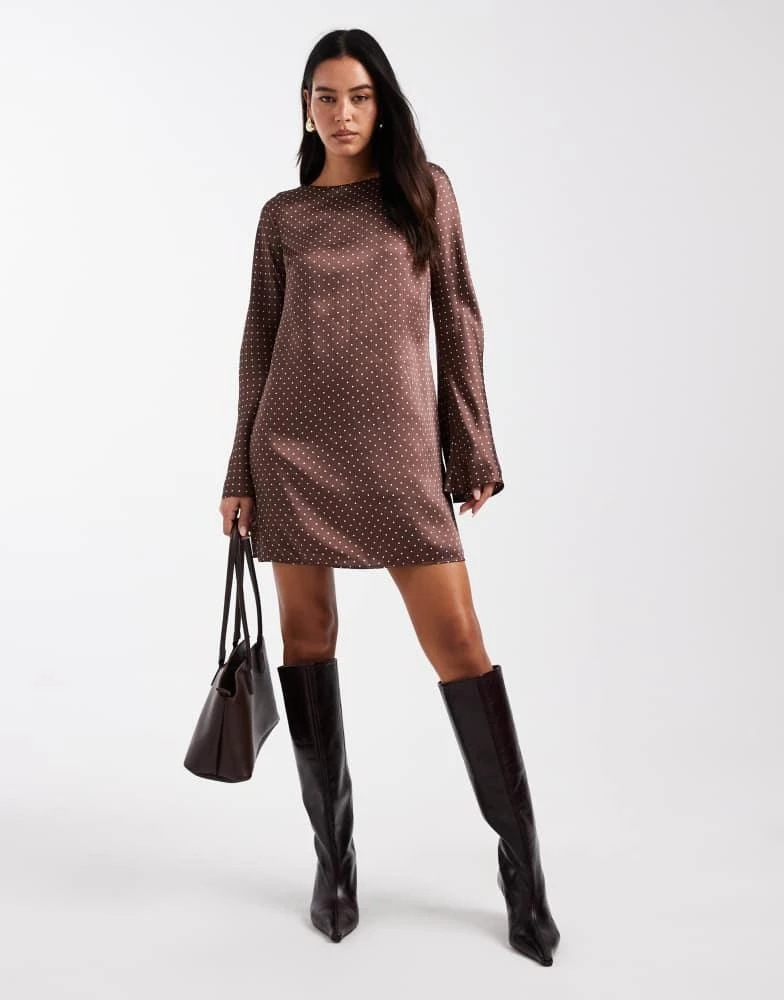 knee length dresses for ladies Brown Satin Cowl Neck Leighton Mini Dress main image 0