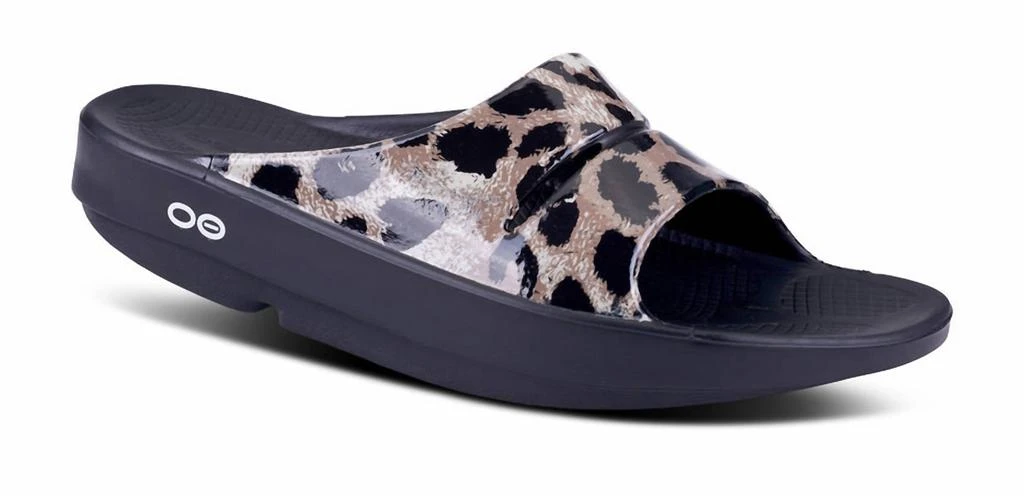 OOFOS Women's Ooahh Luxe Slide Sandals In Black Cheetah 1