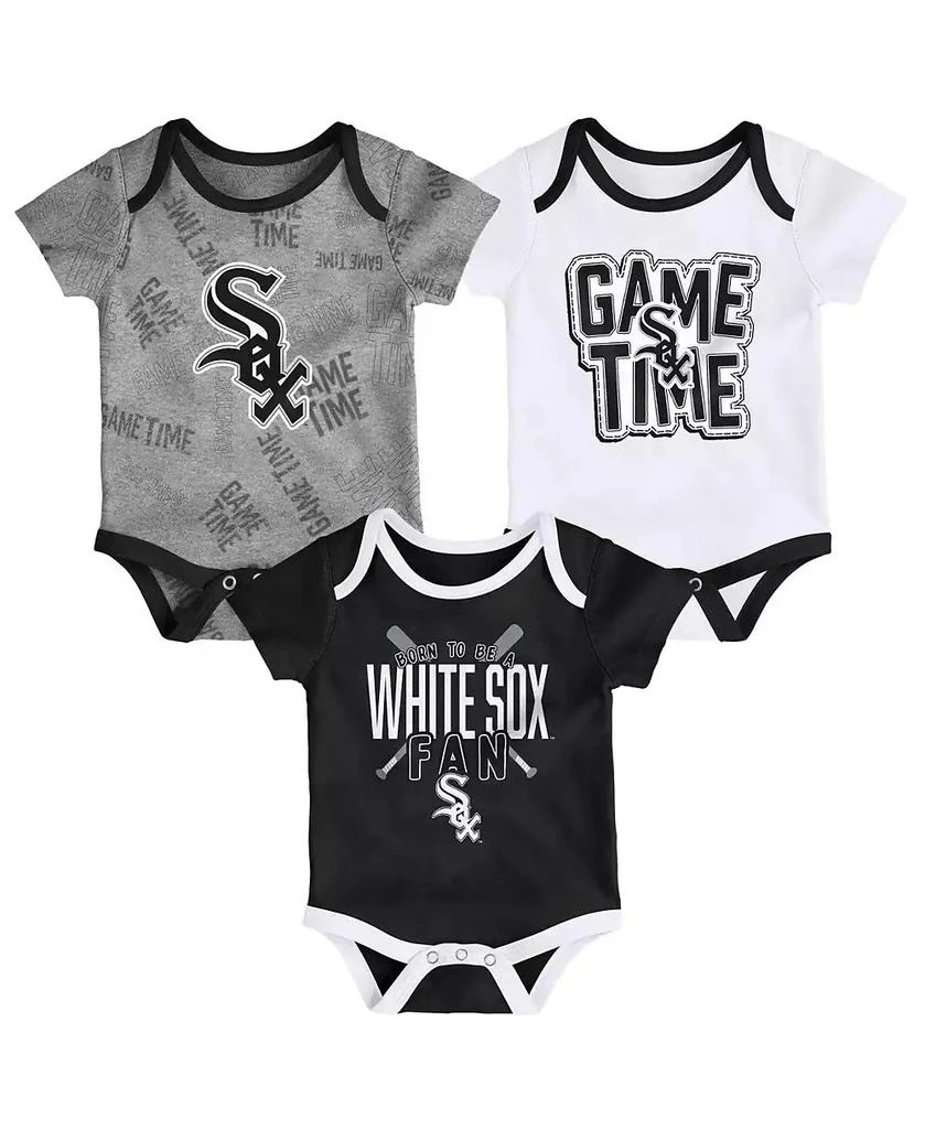 Outerstuff Newborn and Infant Boys and Girls Chicago White Sox Black, White, Heathered Gray Game Time Three-Piece Bodysuit Set 1