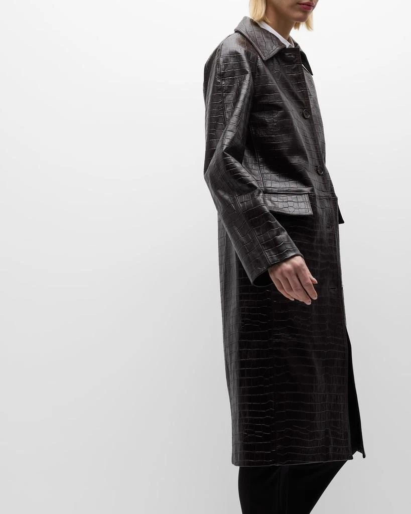 Totême Raglan-Sleeve Croc-Embossed Leather Midi Coat 6