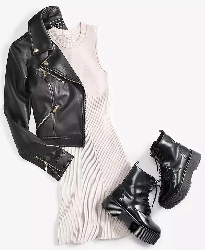 GUESS Women's Venom Faux-Leather Cropped Moto Jacket 10