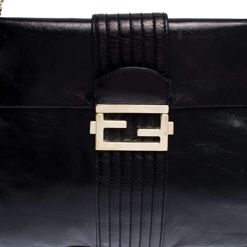 Fendi Fendi Black Leather Maxi Baguette Flap Shoulder Bag 5
