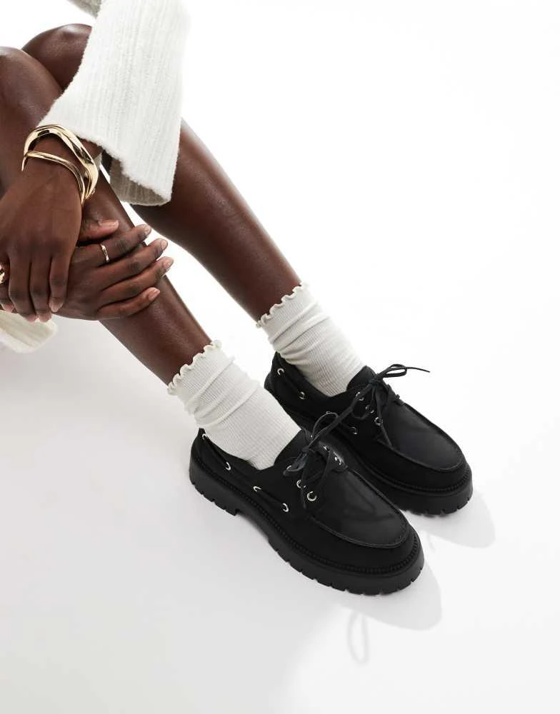SEQWL SEQWL Exton chunky platform boat shoes in black 3